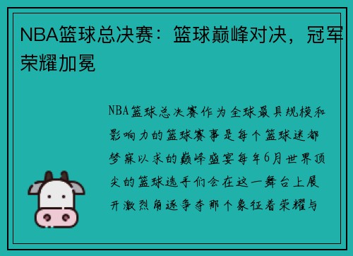NBA篮球总决赛：篮球巅峰对决，冠军荣耀加冕