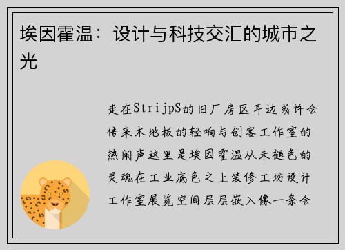 埃因霍温：设计与科技交汇的城市之光